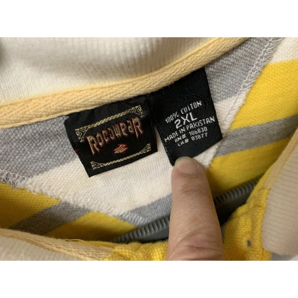 Vintage Y2K Rocawear Mens Striped Polo 2XL White Yellow Shirt Short Sleeve - Picture 4 of 10